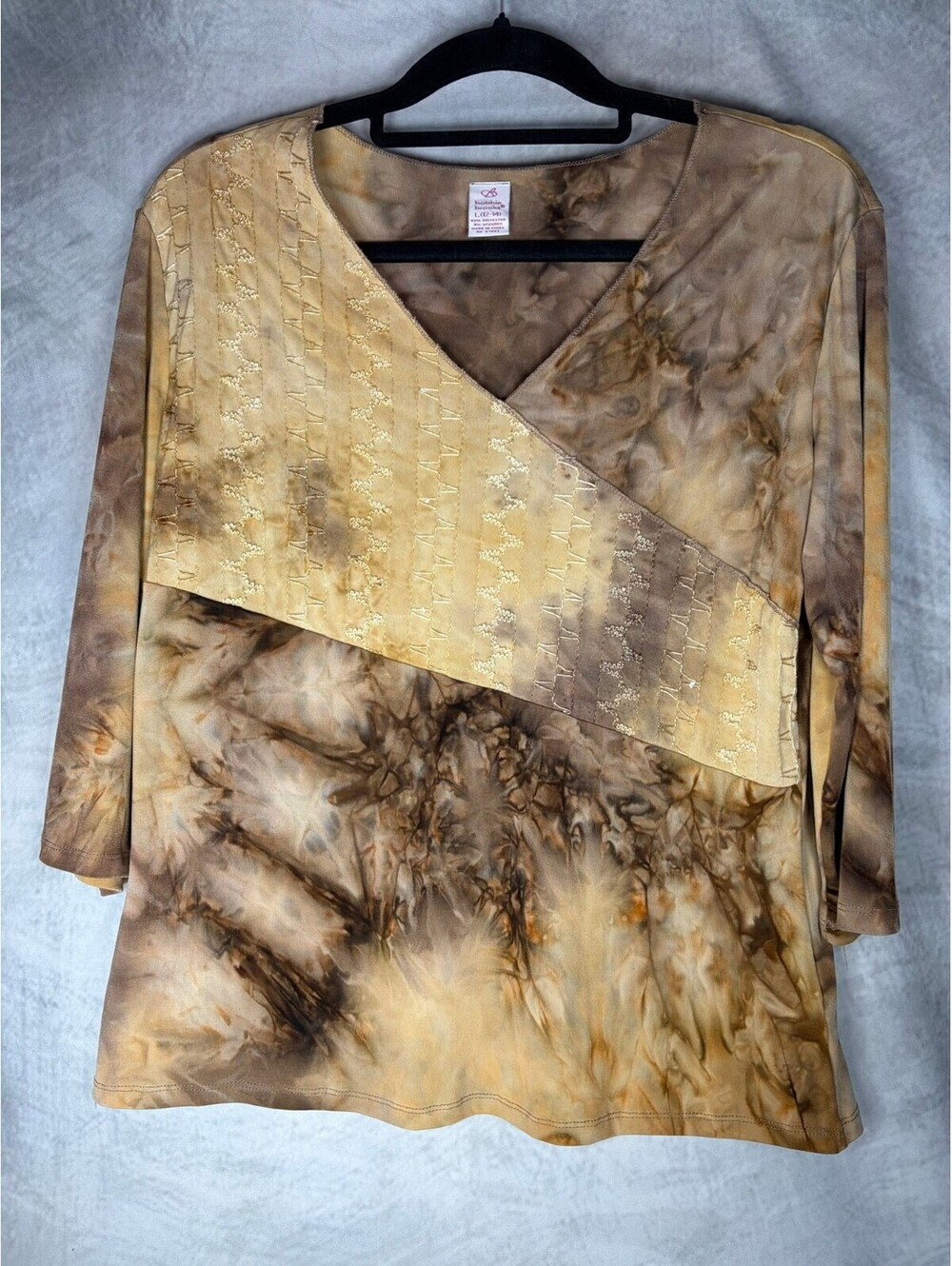 Bobbie Brooks Women's Tie Dye Embroidered Overlay Top Size L 12-14 3/4 Sleeve
